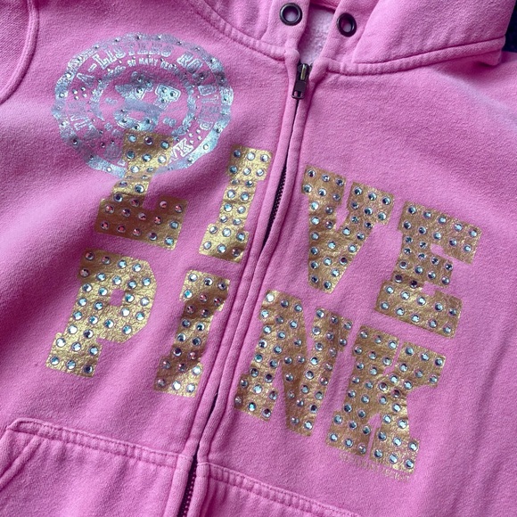 VTG VS PINK Y2K PINK AND GOLD EMBELLISHED ZIP-UP JACKET // SIZE XS💖 - Picture 3 of 5